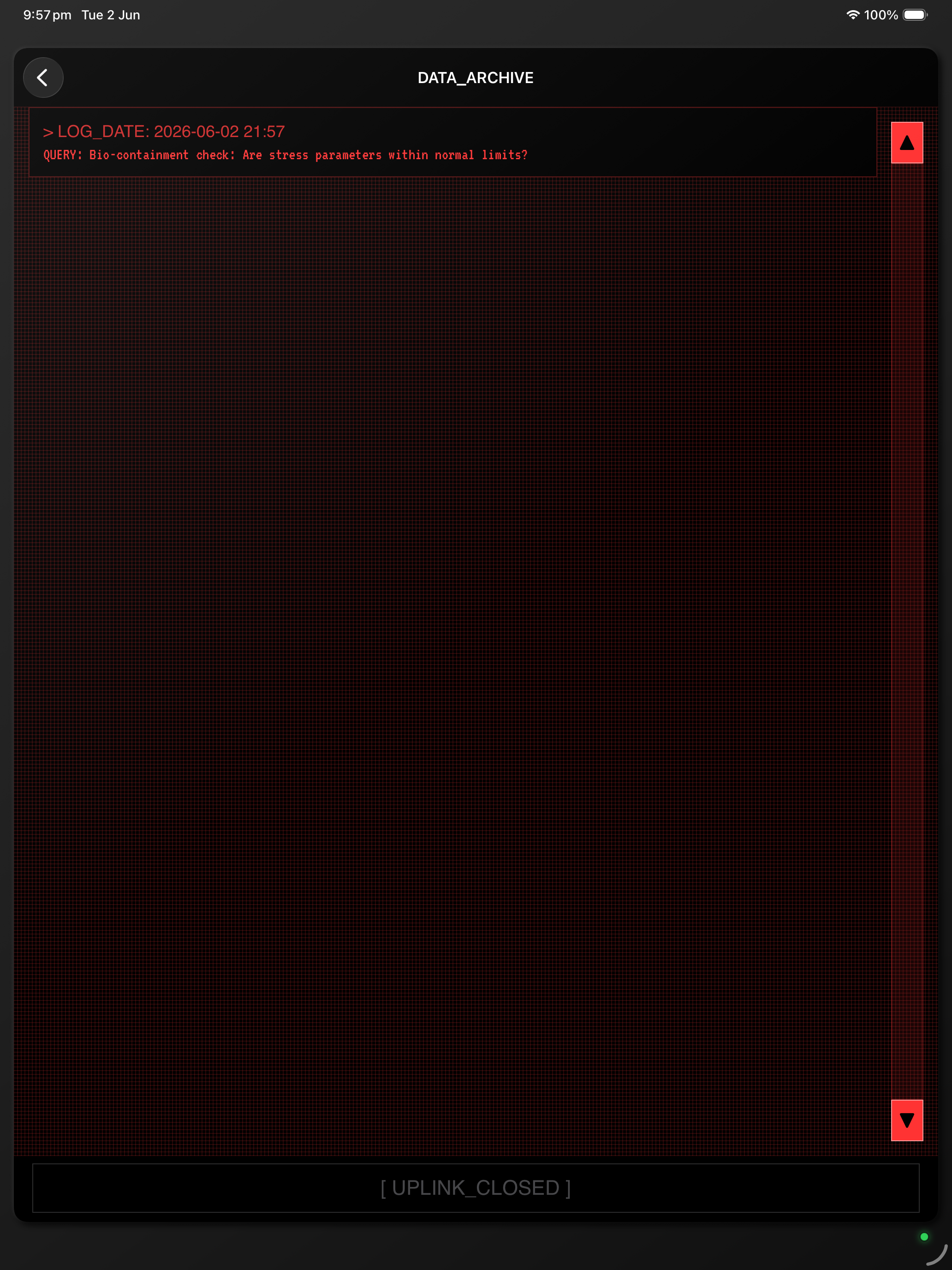 Red night protocol theme on iPad data archive